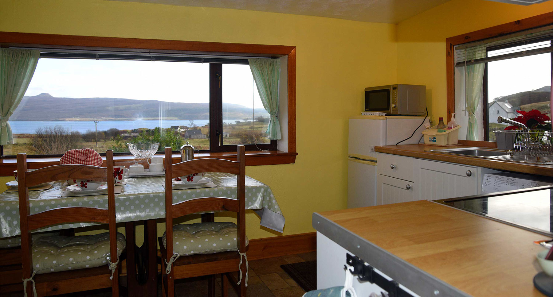 Great sea views at Bramble Cottage from our kitchen and dining area inm Braes near Portree